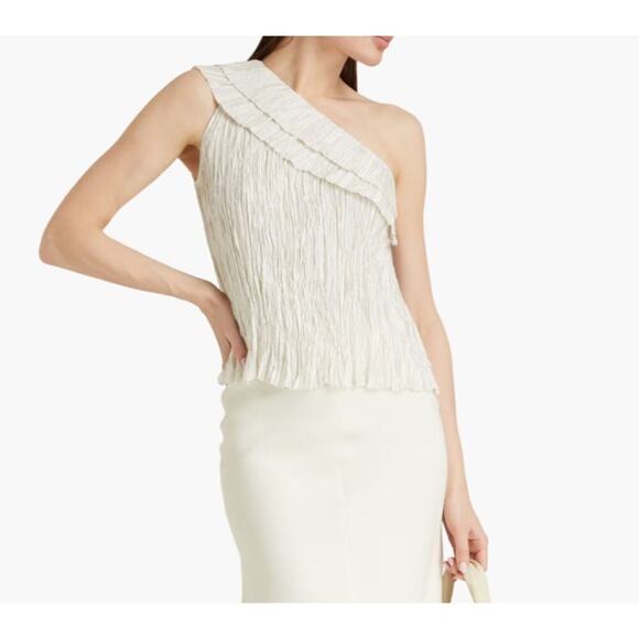 Ulla Johnson Ravenna One-Shoulder Pleated Ruffle Top Ivory Size 6 Blouse - Picture 1 of 13